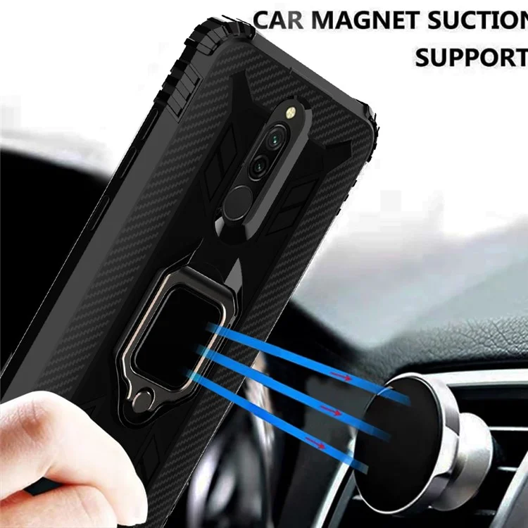 Capa de TPU à prova de choques com suporte de anel de dedo e apoio de telefone para Xiaomi Redmi 8 - Preto
