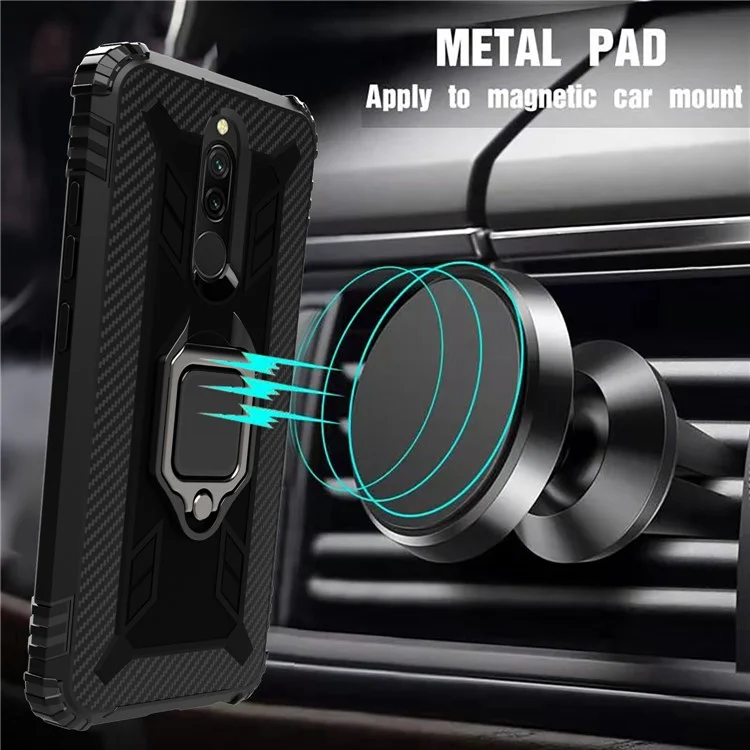 Capa de TPU à prova de choques com suporte de anel de dedo e apoio de telefone para Xiaomi Redmi 8 - Preto