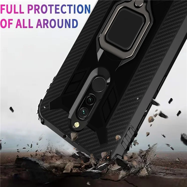 Shockproof TPU Cover with Finger Ring Kickstand Phone Case for Xiaomi Redmi 8 - Black