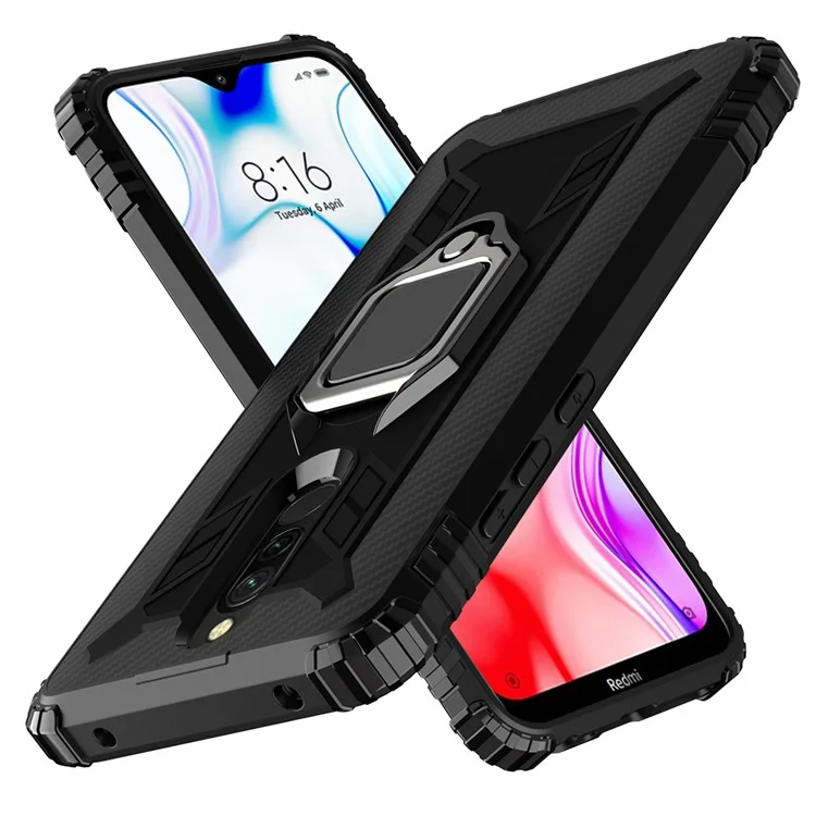 Shockproof TPU Cover with Finger Ring Kickstand Phone Case for Xiaomi Redmi 8 - Black