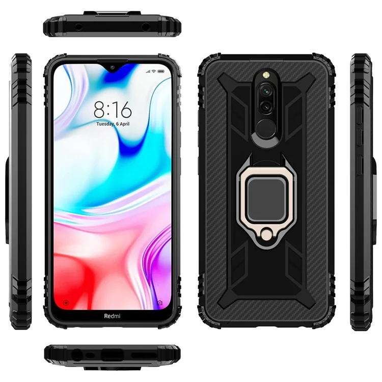 Shockproof TPU Cover with Finger Ring Kickstand Phone Case for Xiaomi Redmi 8 - Black