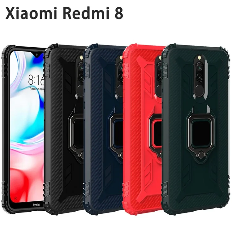 Shockproof TPU Cover with Finger Ring Kickstand Phone Case for Xiaomi Redmi 8 - Black