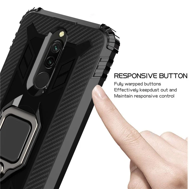 Shockproof TPU Cover with Finger Ring Kickstand Phone Case for Xiaomi Redmi 8 - Black