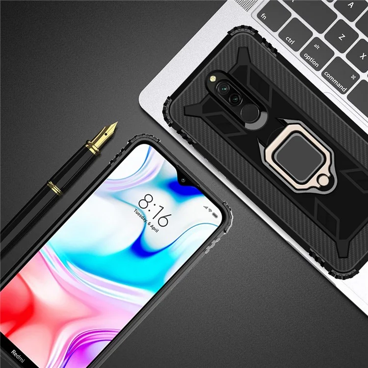 Shockproof TPU Cover with Finger Ring Kickstand Phone Case for Xiaomi Redmi 8 - Black