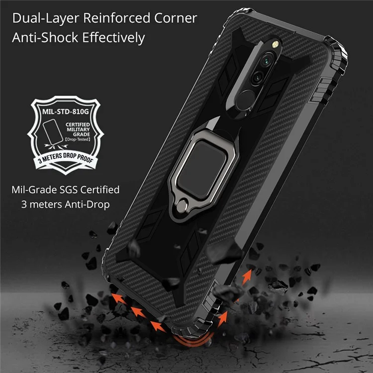 Shockproof TPU Cover with Finger Ring Kickstand Phone Case for Xiaomi Redmi 8 - Black