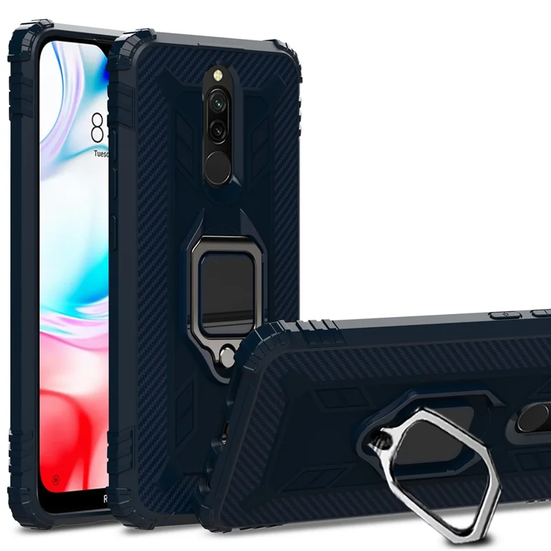 Shockproof TPU Cover with Finger Ring Kickstand Phone Case for Xiaomi Redmi 8 - Blue