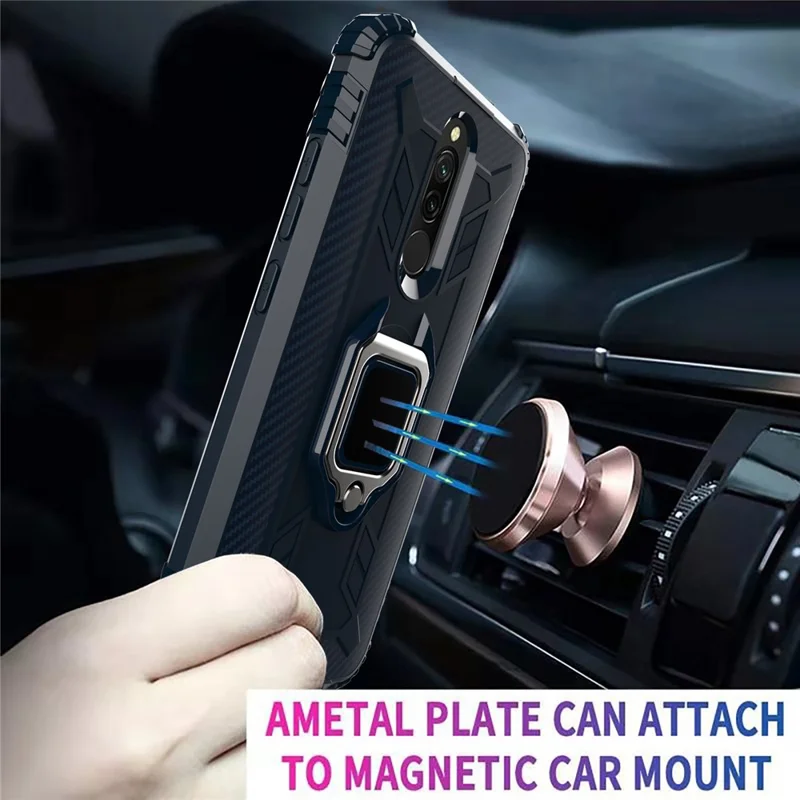 Shockproof TPU Cover with Finger Ring Kickstand Phone Case for Xiaomi Redmi 8 - Blue