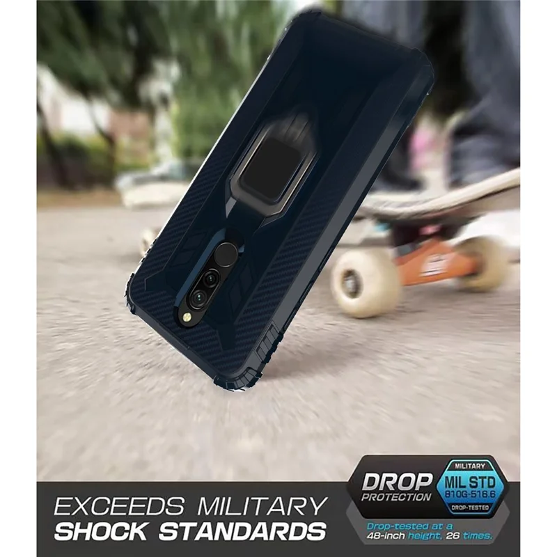 Shockproof TPU Cover with Finger Ring Kickstand Phone Case for Xiaomi Redmi 8 - Blue