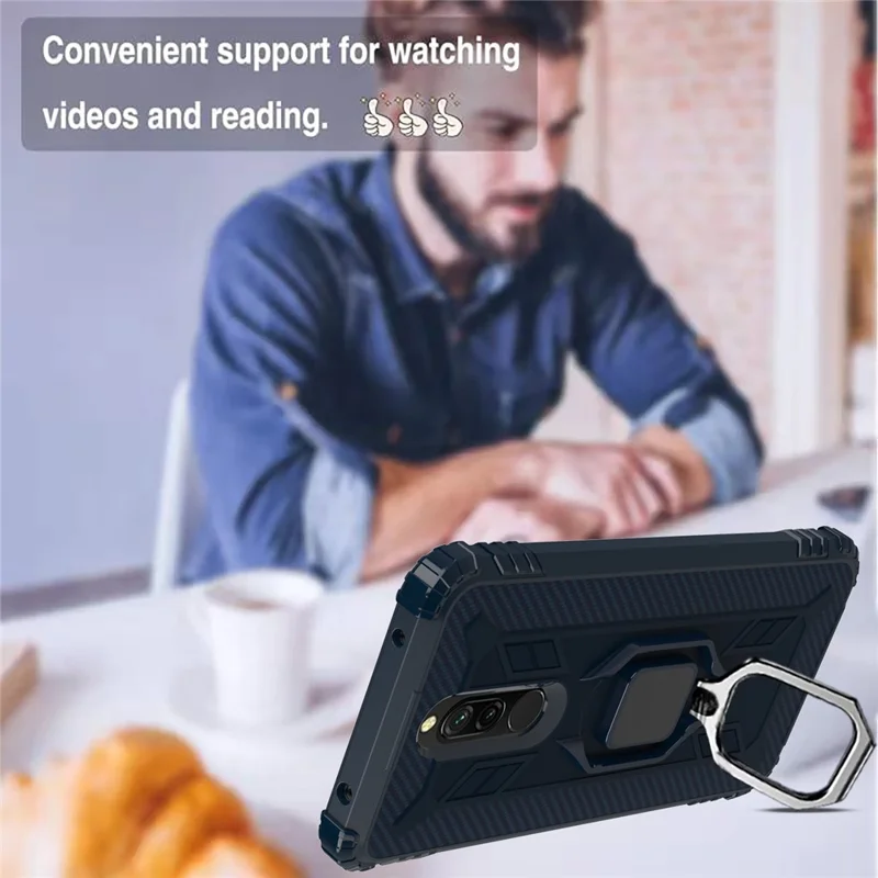 Shockproof TPU Cover with Finger Ring Kickstand Phone Case for Xiaomi Redmi 8 - Blue