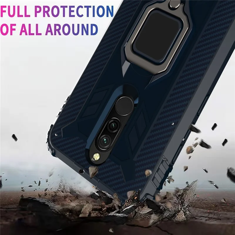 Shockproof TPU Cover with Finger Ring Kickstand Phone Case for Xiaomi Redmi 8 - Blue