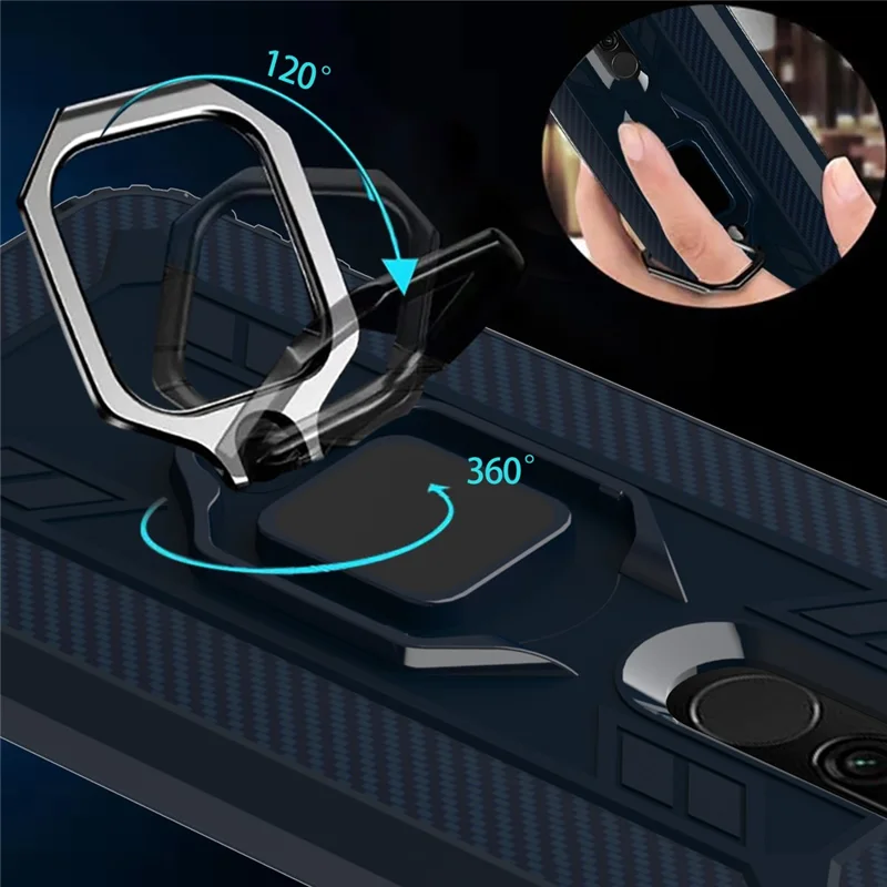 Shockproof TPU Cover with Finger Ring Kickstand Phone Case for Xiaomi Redmi 8 - Blue