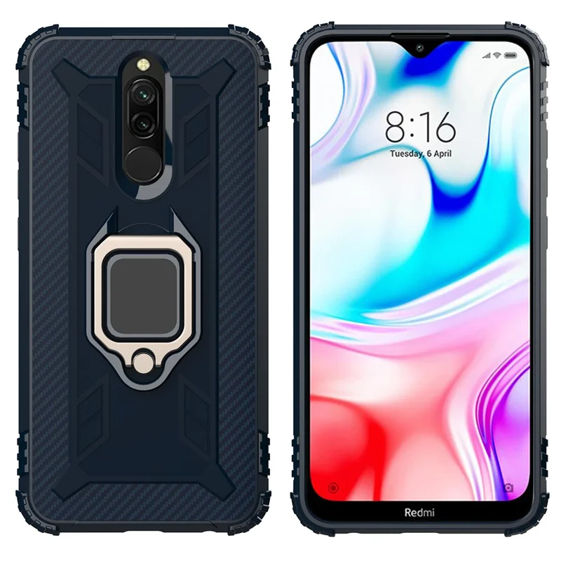 Shockproof TPU Cover with Finger Ring Kickstand Phone Case for Xiaomi Redmi 8 - Blue