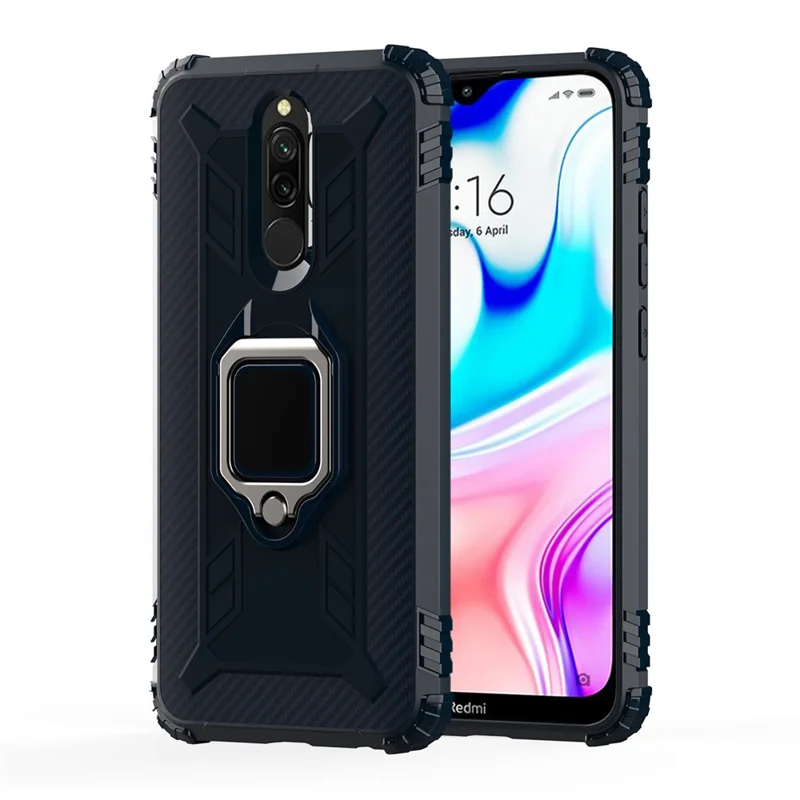 Shockproof TPU Cover with Finger Ring Kickstand Phone Case for Xiaomi Redmi 8 - Blue