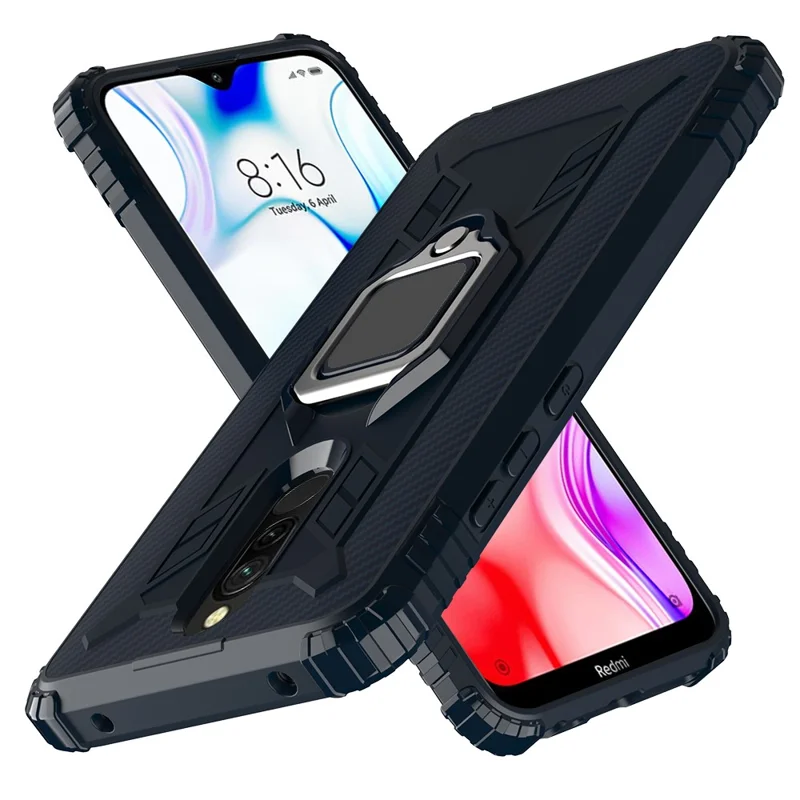 Shockproof TPU Cover with Finger Ring Kickstand Phone Case for Xiaomi Redmi 8 - Blue