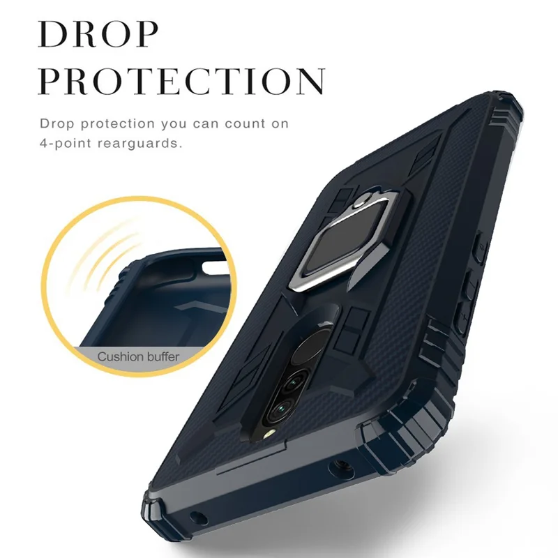 Shockproof TPU Cover with Finger Ring Kickstand Phone Case for Xiaomi Redmi 8 - Blue