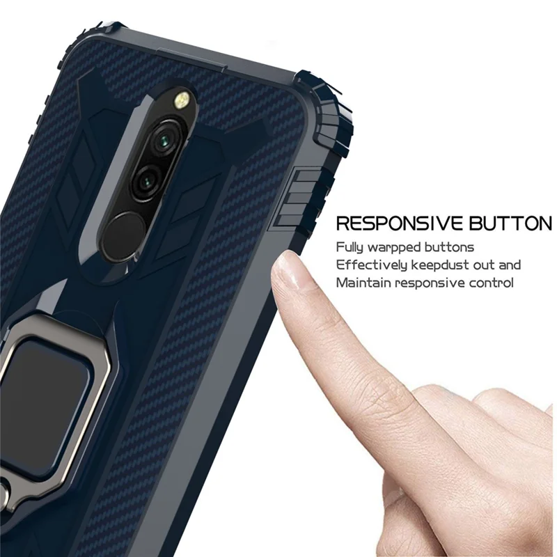 Shockproof TPU Cover with Finger Ring Kickstand Phone Case for Xiaomi Redmi 8 - Blue