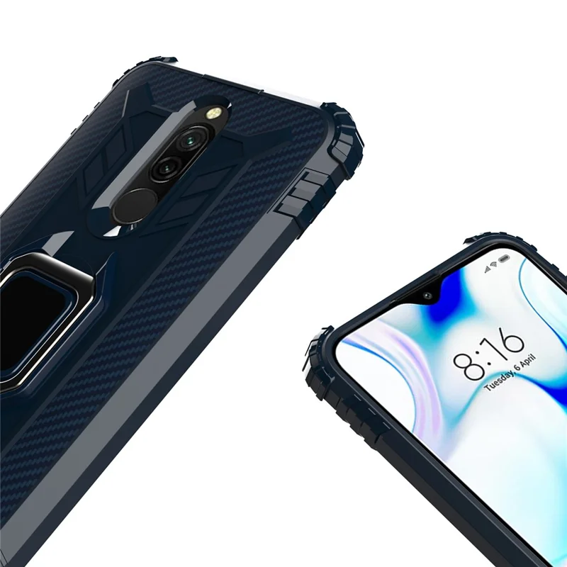 Shockproof TPU Cover with Finger Ring Kickstand Phone Case for Xiaomi Redmi 8 - Blue