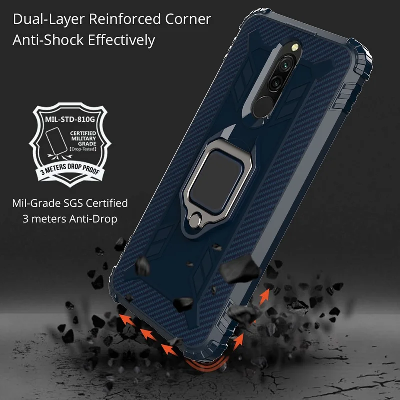 Shockproof TPU Cover with Finger Ring Kickstand Phone Case for Xiaomi Redmi 8 - Blue