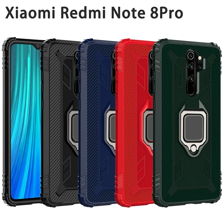 Противоударный чехол TPU с кольцом на палец и подставкой для Xiaomi Redmi Note 8 Pro - Черный