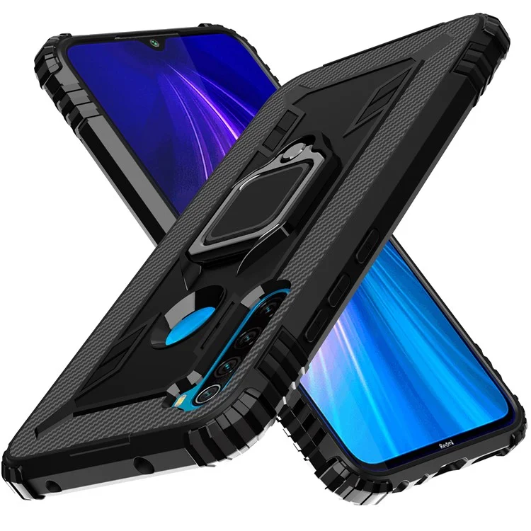 Для Xiaomi Redmi Note 8 Ударопрочный TPU-чехол с кольцом для пальца и подставкой - черный