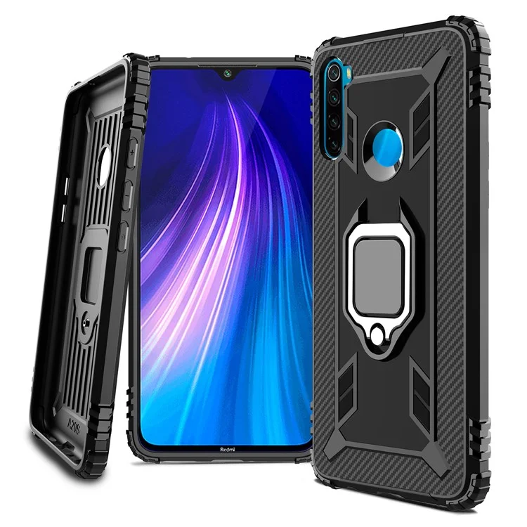 Для Xiaomi Redmi Note 8 Ударопрочный TPU-чехол с кольцом для пальца и подставкой - черный