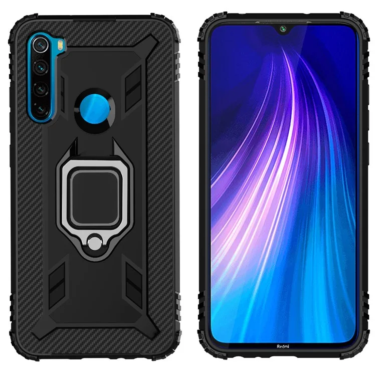 For Xiaomi Redmi Note 8 Shockproof TPU Cover with Finger Ring Kickstand - Black