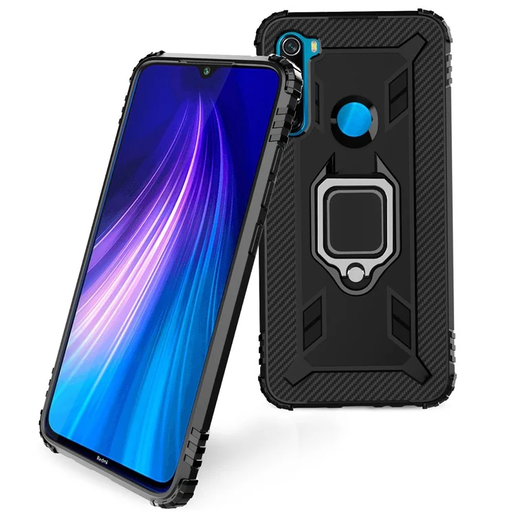 For Xiaomi Redmi Note 8 Shockproof TPU Cover with Finger Ring Kickstand - Black