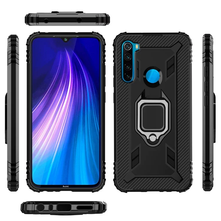 For Xiaomi Redmi Note 8 Shockproof TPU Cover with Finger Ring Kickstand - Black