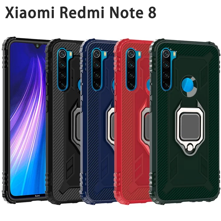 For Xiaomi Redmi Note 8 Shockproof TPU Cover with Finger Ring Kickstand - Black