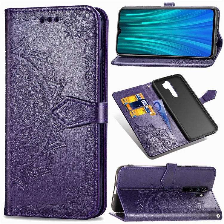 Pour Xiaomi Redmi Note 8 Pro Mandala Flower Portefeuille Mandala Case de Protection en Cuir - Violet