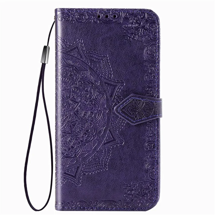 Pour Xiaomi Redmi Note 8 Pro Mandala Flower Portefeuille Mandala Case de Protection en Cuir - Violet