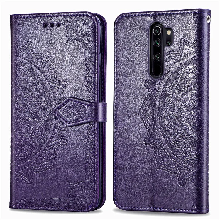 Pour Xiaomi Redmi Note 8 Pro Mandala Flower Portefeuille Mandala Case de Protection en Cuir - Violet