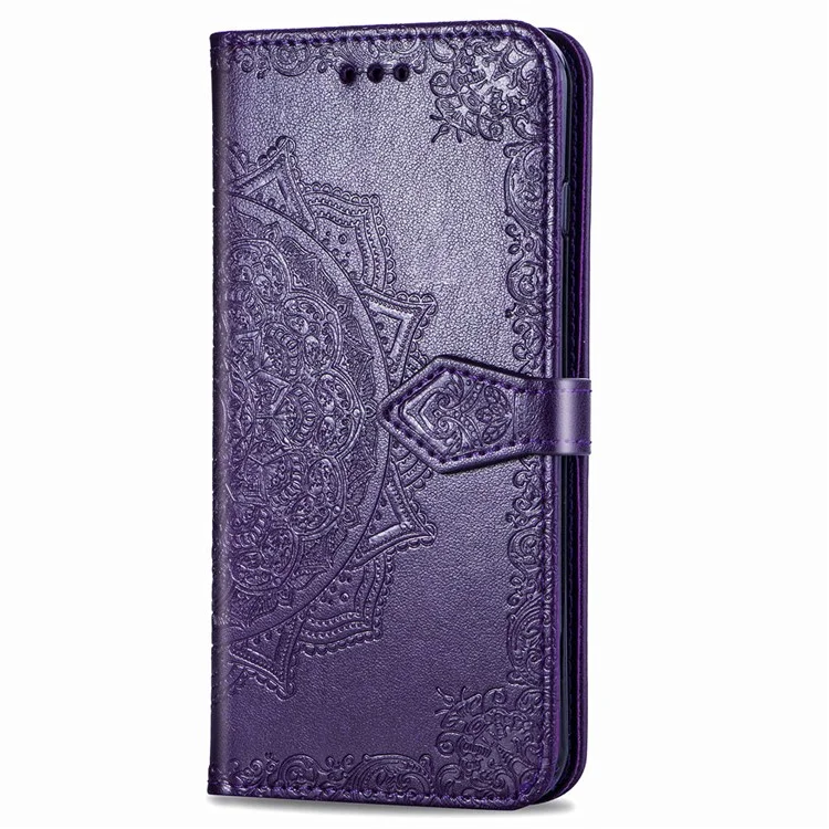 For Xiaomi Redmi Note 8 Pro Embossed Mandala Flower Wallet Leather Protection Case - Purple