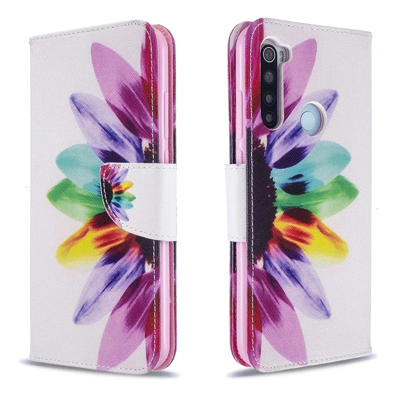Pattern Printing Leather Wallet Case for Xiaomi Redmi Note 8T - Colorful Petals