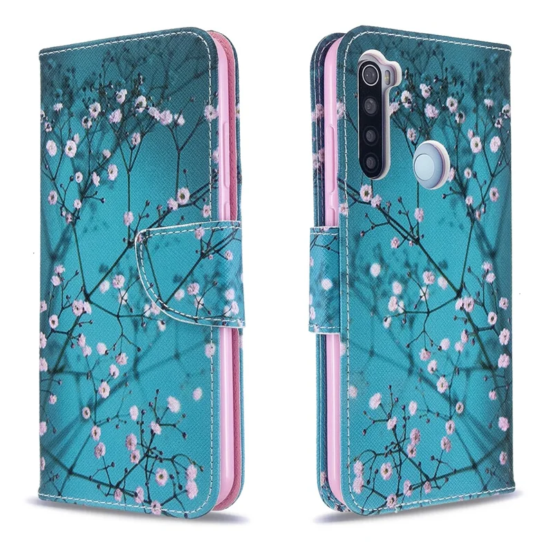 Pattern Printing Leather Wallet Case for Xiaomi Redmi Note 8T - Tree with Flowers