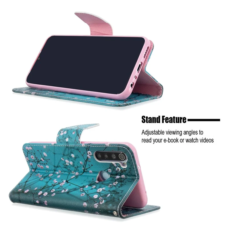 Pattern Printing Leather Wallet Case for Xiaomi Redmi Note 8T - Tree with Flowers