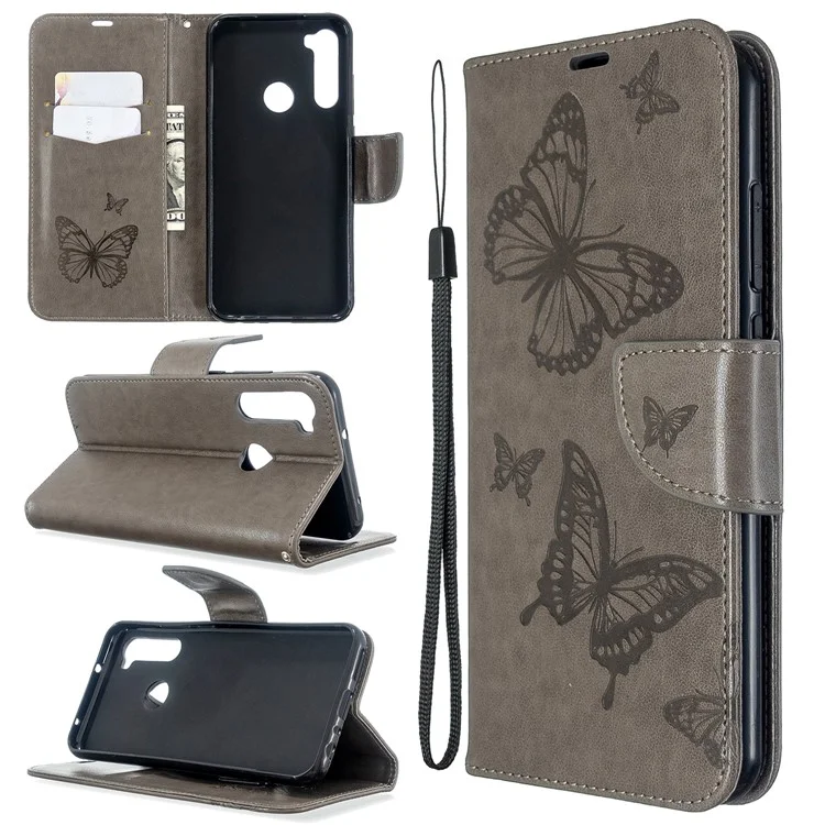 Imprint Butterfly Wallet Leather Stand Case for Xiaomi Redmi Note 8T - Grey