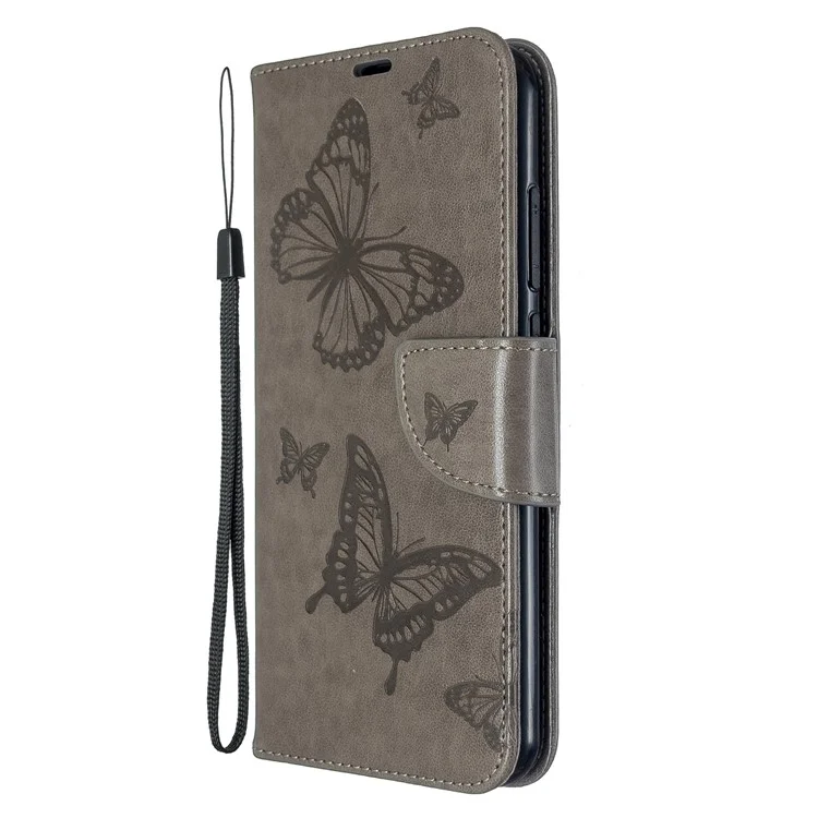 Imprint Butterfly Wallet Leather Stand Case for Xiaomi Redmi Note 8T - Grey