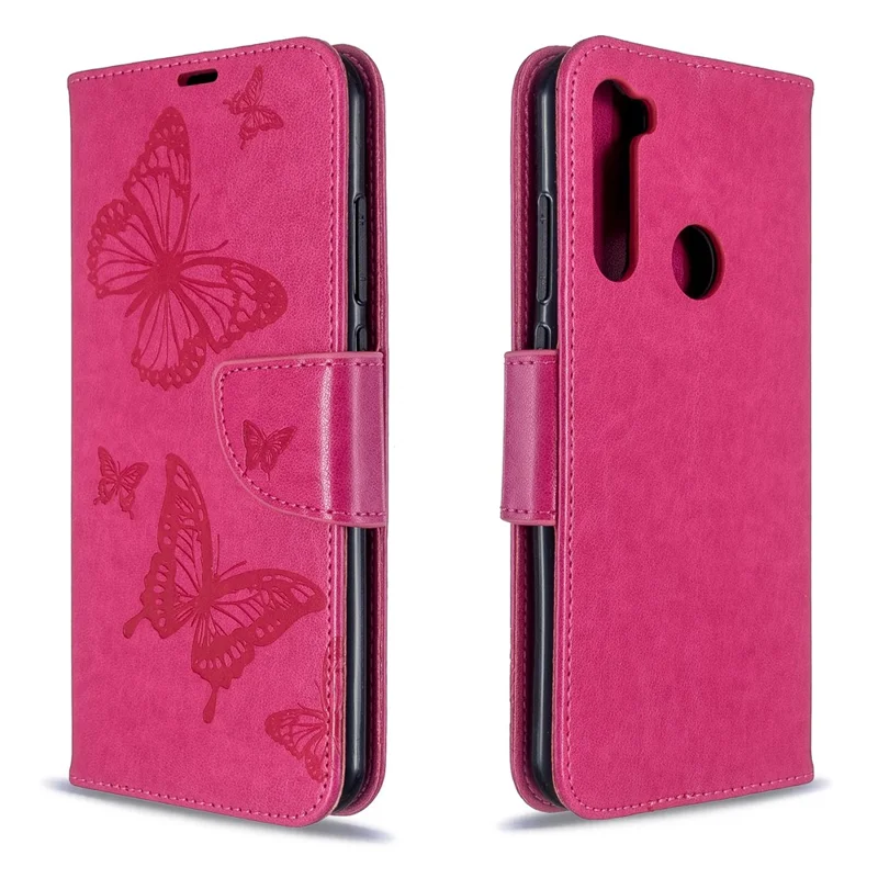 Imprint Butterfly Wallet Leather Stand Case for Xiaomi Redmi Note 8T - Rose
