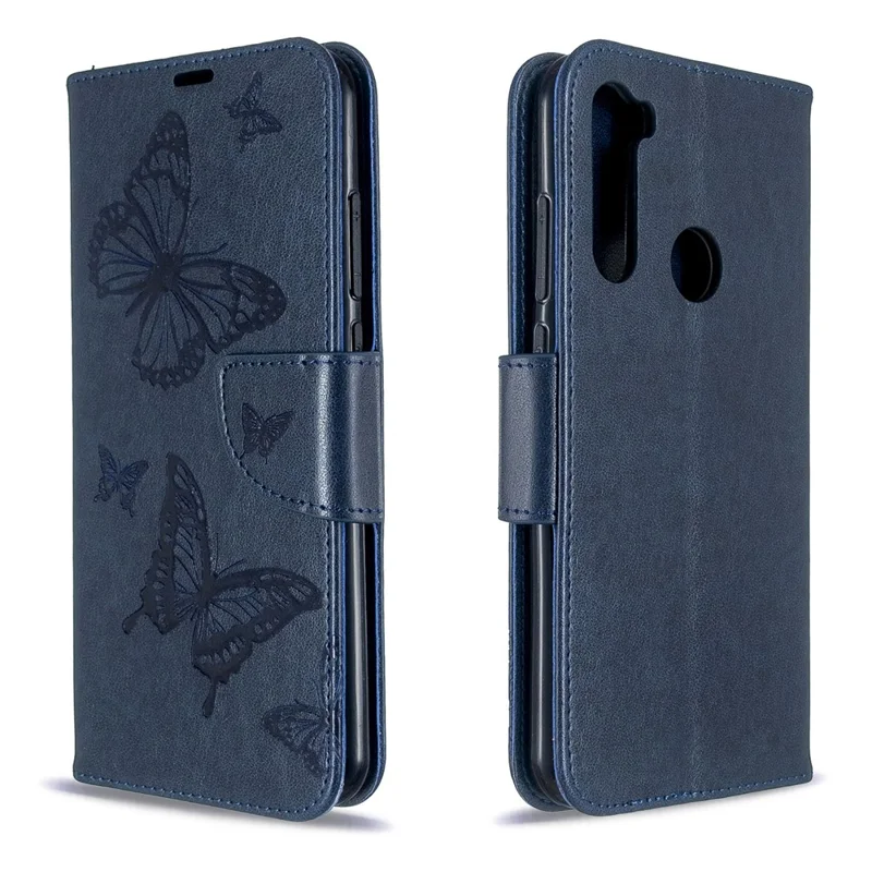 Imprint Butterfly Wallet Leather Stand Case for Xiaomi Redmi Note 8T - Blue