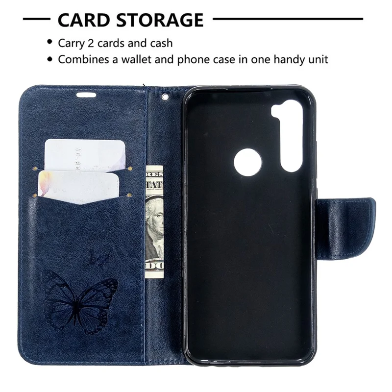 Imprint Butterfly Wallet Leather Stand Case for Xiaomi Redmi Note 8T - Blue