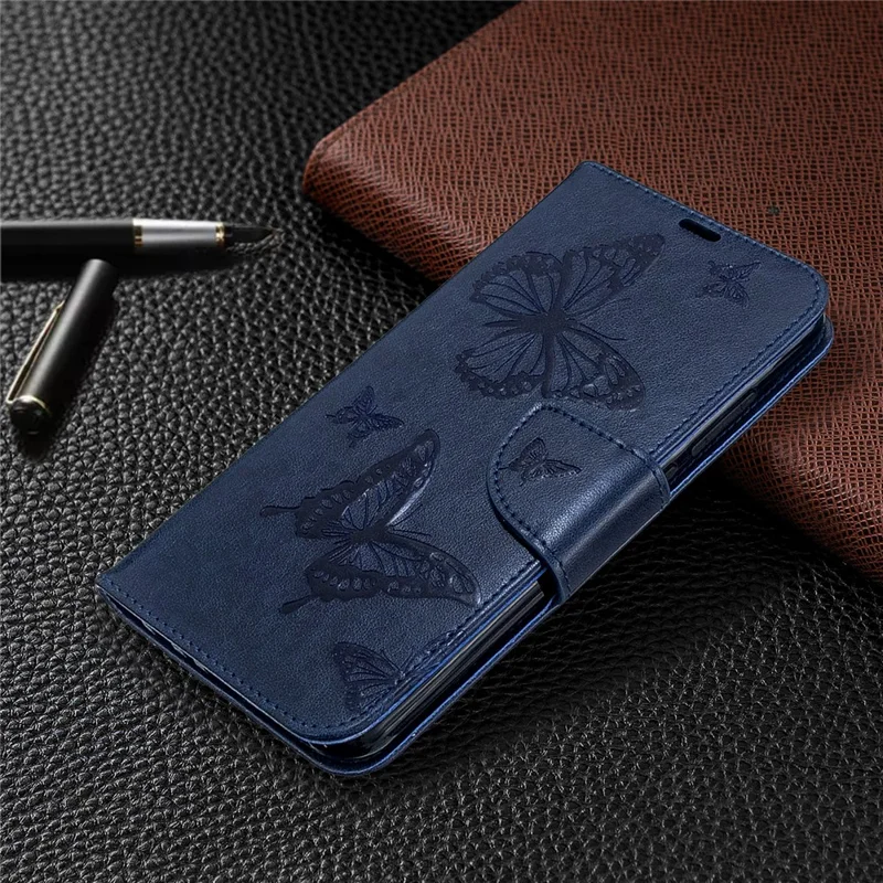 Imprint Butterfly Wallet Leather Stand Case for Xiaomi Redmi Note 8T - Blue