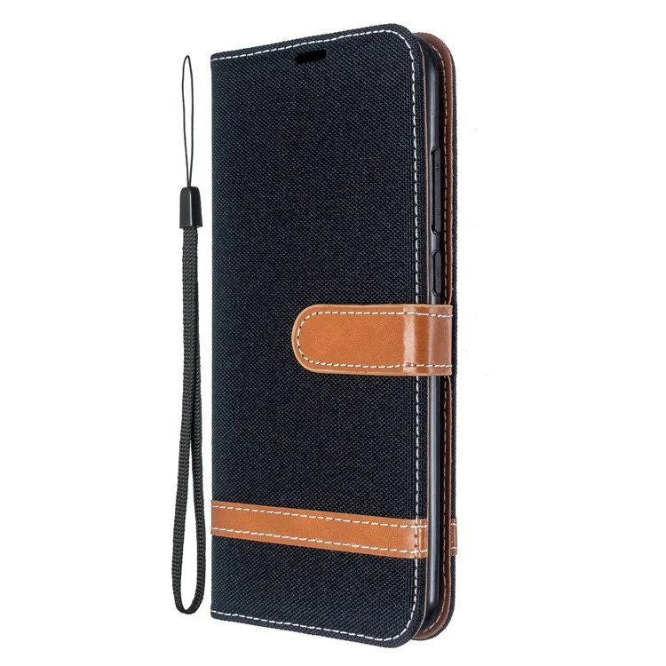 Assorted Color Jeans Cloth Leather Wallet Case for Xiaomi Redmi Note 8T - Black