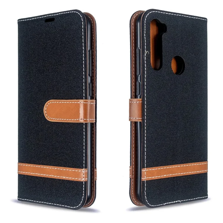 Assorted Color Jeans Cloth Leather Wallet Case for Xiaomi Redmi Note 8T - Black