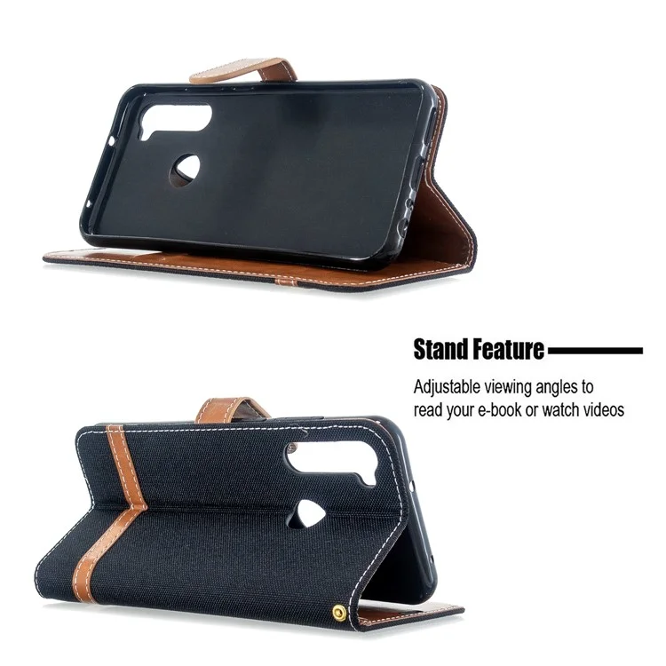 Assorted Color Jeans Cloth Leather Wallet Case for Xiaomi Redmi Note 8T - Black