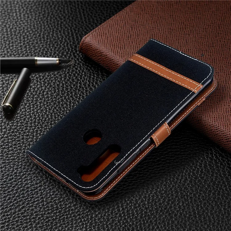 Assorted Color Jeans Cloth Leather Wallet Case for Xiaomi Redmi Note 8T - Black