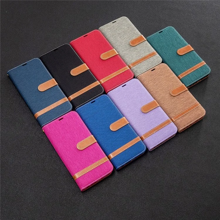 Assorted Color Jeans Cloth Leather Wallet Case for Xiaomi Redmi Note 8T - Black