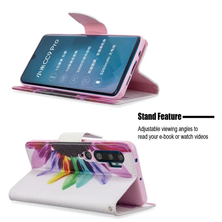 Estuche de Billetera de Cuero de Impresión de Patrones Para Xiaomi Mi CC9 Pro / Mi Nota 10 / Mi Nota 10 Pro - Pétalos Coloridos