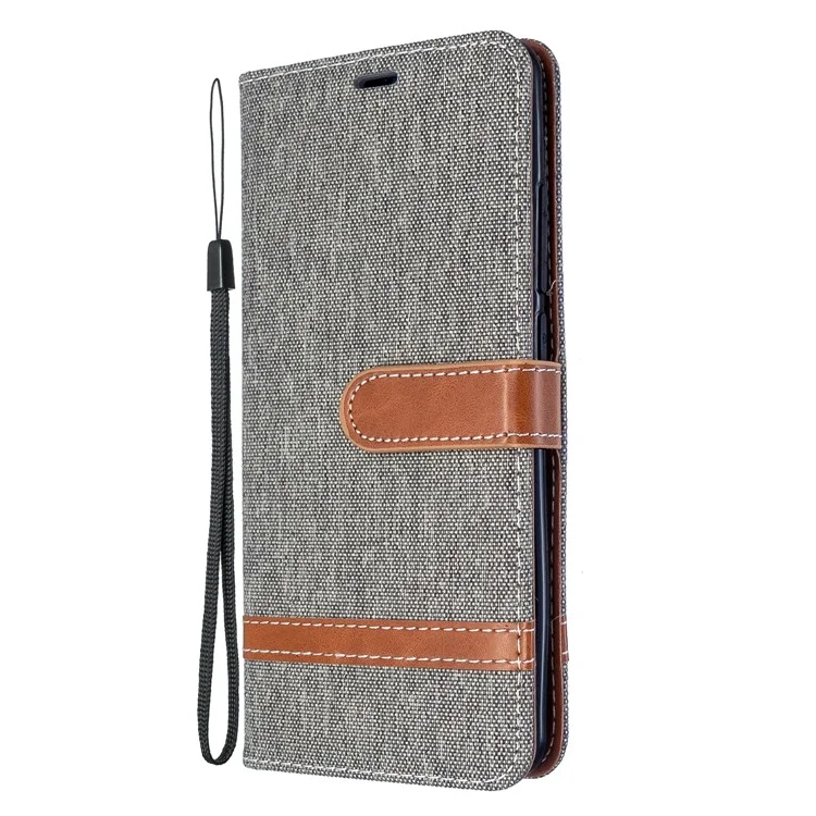 Case de Billetera de Cuero de Tela de Jeans de Color Variado Para Xiaomi Mi CC9 Pro / Mi Nota 10 / Mi Nota 10 Pro - Gris