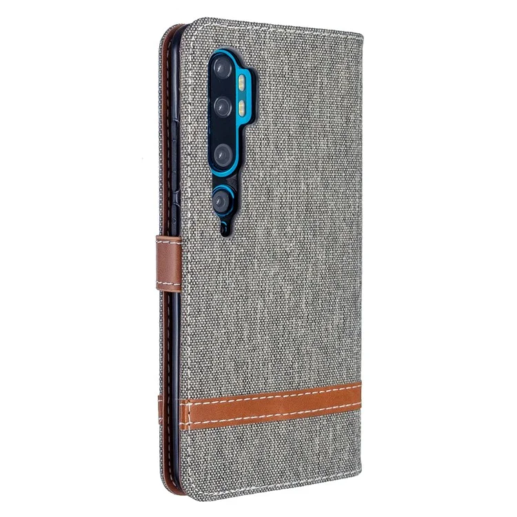 Case de Billetera de Cuero de Tela de Jeans de Color Variado Para Xiaomi Mi CC9 Pro / Mi Nota 10 / Mi Nota 10 Pro - Gris